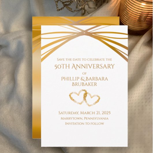 エレガントなアーチ ゴールド 50周年 Save the Date セーブザデート
