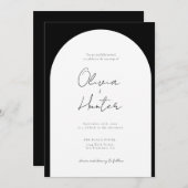 エレガントなアーチ ブラック＆ホワイトの結婚式 招待状 (正面/裏面)