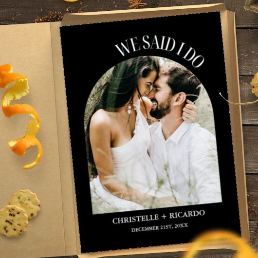 エレガントなアーチ ブラック＆ホワイトの駆け落ち発表 案内状