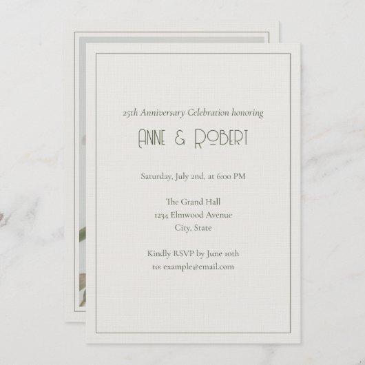 エレガントなアートデコの結婚記念日 招待状 (正面/裏面)