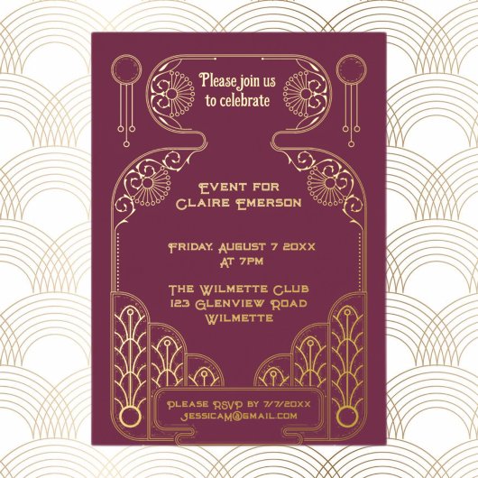 エレガントなアートデコの装飾フレーム 箔招待状