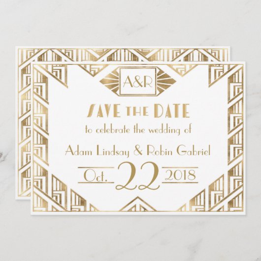 エレガントなアートデコスタイルの結婚式 Save The Date カード (正面/裏面)