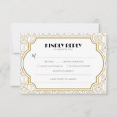 エレガントなアートデコ ガツビー 1920年代 ウェディング ホワイト ゴールド 出欠カード (正面)