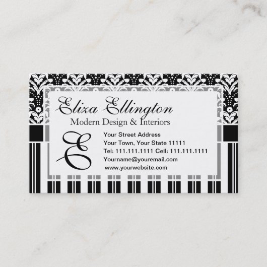 エレガントなアールデコのヴィンテージの花のダマスク織は縞で飾り、 名刺 (正面)