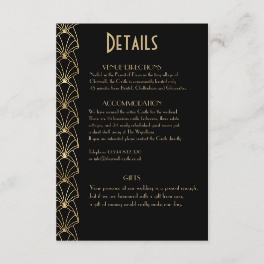 エレガントなアールデコスタイルのグレートギャツビーのディテール エンクロージャーカード (正面)