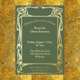 エレガントなアールヌーボー様式の花枠 箔招待状