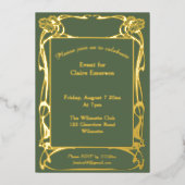エレガントなアールヌーボー様式の花枠 箔招待状 (正面)