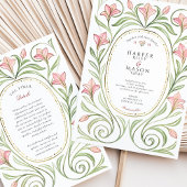 エレガントなアールヌーボー ピンクユリ ウェディング 招待状