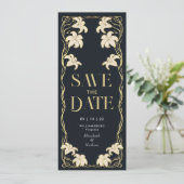 エレガントなアールヌーボー リリー Save the Date 招待状 (スタンド正面)