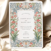 エレガントなアールヌーボー 赤いチューリップのウェディング 招待状