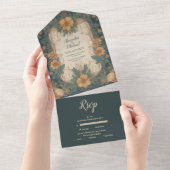エレガントなアールヌーヴォー・スタイルのフラワーのウェディング オールインワン招待状 (貼ってはがせる)