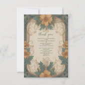 エレガントなアールヌーヴォー・スタイルの花のウェディングシャワー フォト サンキューカード (正面)