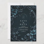 エレガントなアールヌーヴォー・スタイルの花のハロウィン・ウェディング セーブザデート (正面)