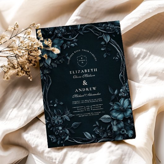 エレガントなアールヌーヴォー・スタイルの花のハロウィン・ウェディング 招待状