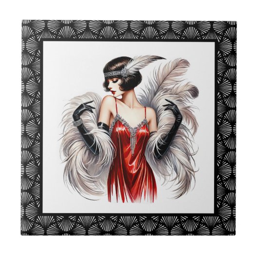 エレガントなアール・デコの女性 タイル (正面)