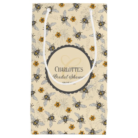 エレガントなイエローの花嫁から蜂へのフラワーブライダルシャワー スモールペーパーバッグ (正面)