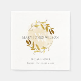 エレガントなイエローゴールドの葉のリース ブライダルシャワー スタンダードカクテルナプキン