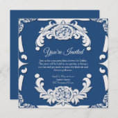 エレガントなイギリス風 チャイナ ブルー＆ホワイトの招待状 招待状 (正面/裏面)
