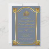 エレガントなイスラム教式 スレートブルーとゴールド 招待状 (正面)