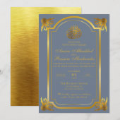 エレガントなイスラム教式 スレートブルーとゴールド 招待状 (正面/裏面)