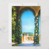 エレガントなイタリアのヴィラのアーチをフィーチャーしたデスティネーションウェディング 招待状 (裏面)