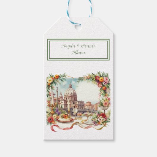 エレガントなイタリア、フィレンツェでのディナーへの招待状 ギフトタグ (正面)