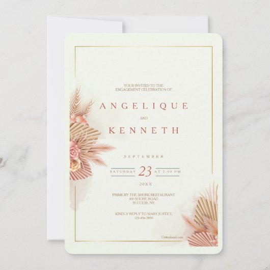 エレガントなイニシャルエンゲージメント招待状 招待状 (裏面)