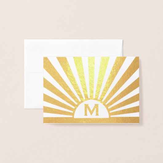エレガントなイニシャル入りサンライズ おしゃれな折りたたみメモ 箔カード (封筒付き正面)