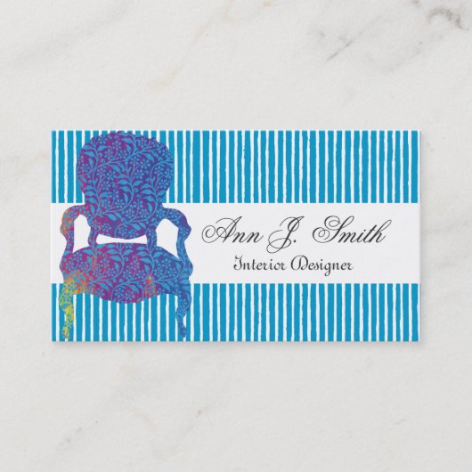 エレガントなインテリア・デザイナーのストライプのな青 名刺 (正面)
