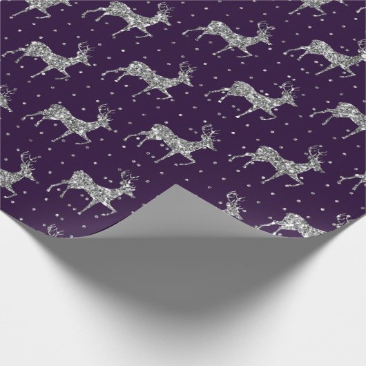 エレガントなインディゴとシルバーのトナカイのクリスマス ラッピングペーパー (角)