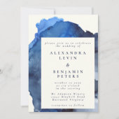 エレガントなインディゴアブストラクトウォーターカラーウェディング 招待状 (正面)