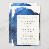エレガントなインディゴアブストラクトウォーターカラーウェディング 招待状 (正面/裏面)