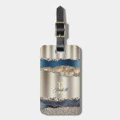 エレガントなインディゴブルーアゲート シークインズ ラゲッジタグ (正面縦)