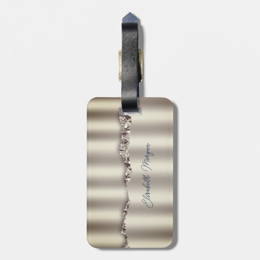 エレガントなインディゴブルーアゲート シークインズ ラゲッジタグ (裏面縦)