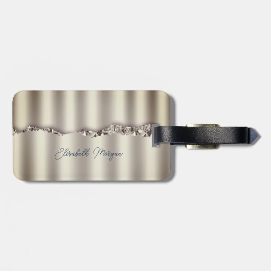 エレガントなインディゴブルーアゲート シークインズ ラゲッジタグ (裏面横)