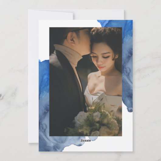 エレガントなインディゴ抽象水彩カップル写真 シーズンカード (裏面)