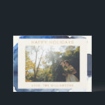 エレガントなインディゴ抽象水彩カップル写真 シーズンカード<br><div class="desc">インディゴネイビーブルーのエレガントな抽象水彩オーダーメイド写真ホリデーカード</div>