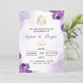 エレガントなインドの紫の花のエンゲージメント招待状 招待状 (スタンド正面)