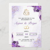エレガントなインドの紫の花のエンゲージメント招待状 招待状 (正面/裏面)