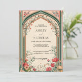 エレガントなインドの花をモチーフにしたウェディング招待状 招待状 (スタンド正面)