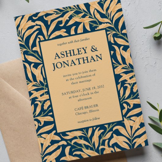 エレガントなウィリアム・モリス ウィロー・パターン ウェディング 招待状