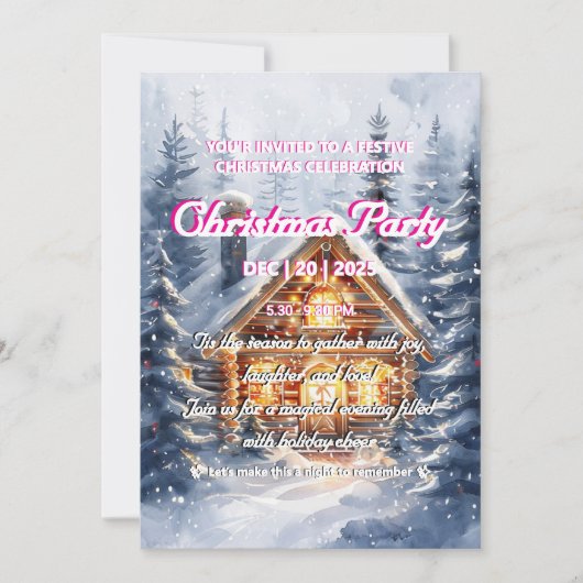 エレガントなウィンターキャビンでのクリスマスパーティー招待状 招待状 (正面)
