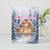 エレガントなウィンターキャビンでのクリスマスパーティー招待状 招待状 (スタンド正面)