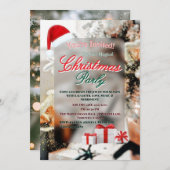 エレガントなウィンタークリスマスパーティー招待状 シーズンカード (正面/裏面)