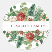 エレガントなウィンターフローラルホリデー ラウンドシール (正面)