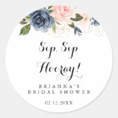 エレガントなウィンターフローラル シップシップ フーレイ ブライダルシャワー ラウンドシール (正面)