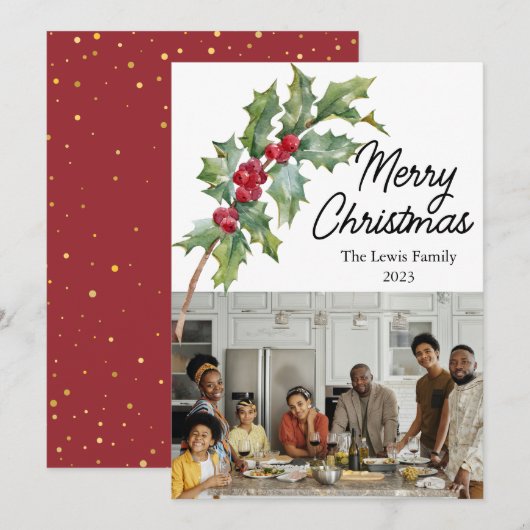エレガントなウィンターベリーのホリデーカード シーズンカード (正面/裏面)