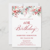 エレガントなウィンターベリーのボタニカル 60歳の誕生日 招待状 (正面)