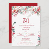 エレガントなウィンターベリー ボタニカル 30歳の誕生日 招待状 (正面/裏面)