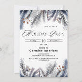 エレガントなウィンターボタニカル オフィスホリデーパーティー 招待状 (正面)